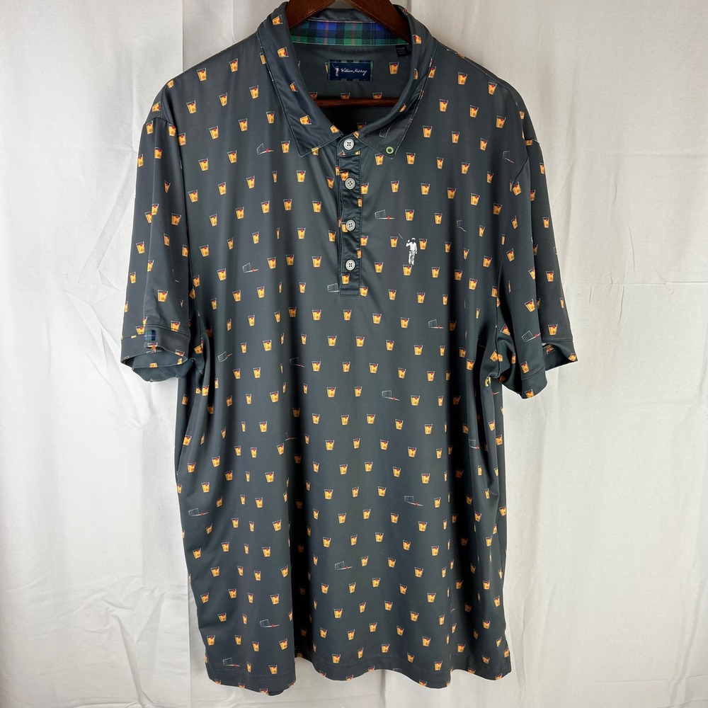 William Murray Golf Polo Mens XL‎ Gray Cocktail Print Performance Short Sleeve